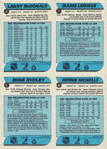 1986-87 O-Pee-Chee Box Bottom IJKL verso