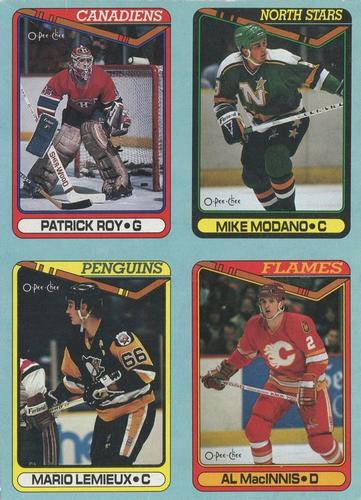 1990-91 O-Pee-Chee - Box Bottom Panels #EFGH Patrick Roy / Mike Modano / Mario Lemieux / Al MacInnis recto