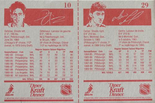 1990-91 Kraft - Panels #29 / 10 Mario Lemieux / Doug Crossman verso