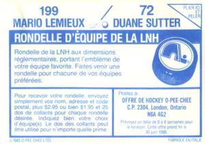 1985-86 O-Pee-Chee Sticker 72 / 199 Duane Sutter AW verso