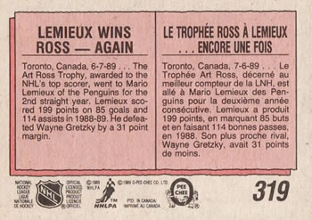 1989-90 O-Pee-Chee 319 verso