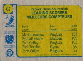 1990-91 O-Pee-Chee - Box Bottoms #G verso