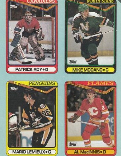 1990-91 Topps - Box Bottom Panels #EFGH Patrick Roy / Mike Modano / Mario Lemieux / Al MacInnis recto
