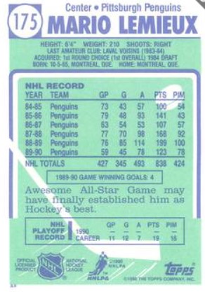 1990-91 Topps - Collector's Edition (Tiffany) #175 A* verso