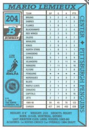 1990-91 Bowman - Collector's Edition (Tiffany) #204 verso